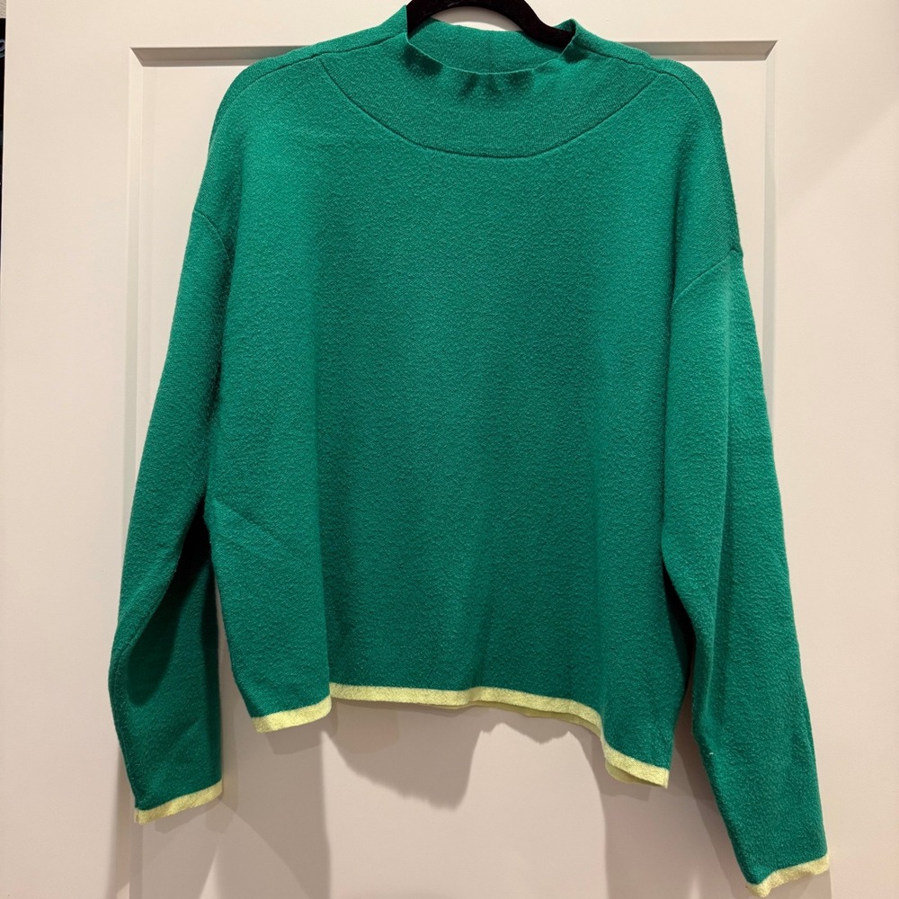 Retro Mod Maeve Anthropologie Green Color Tipped Mock Neck Sweater M